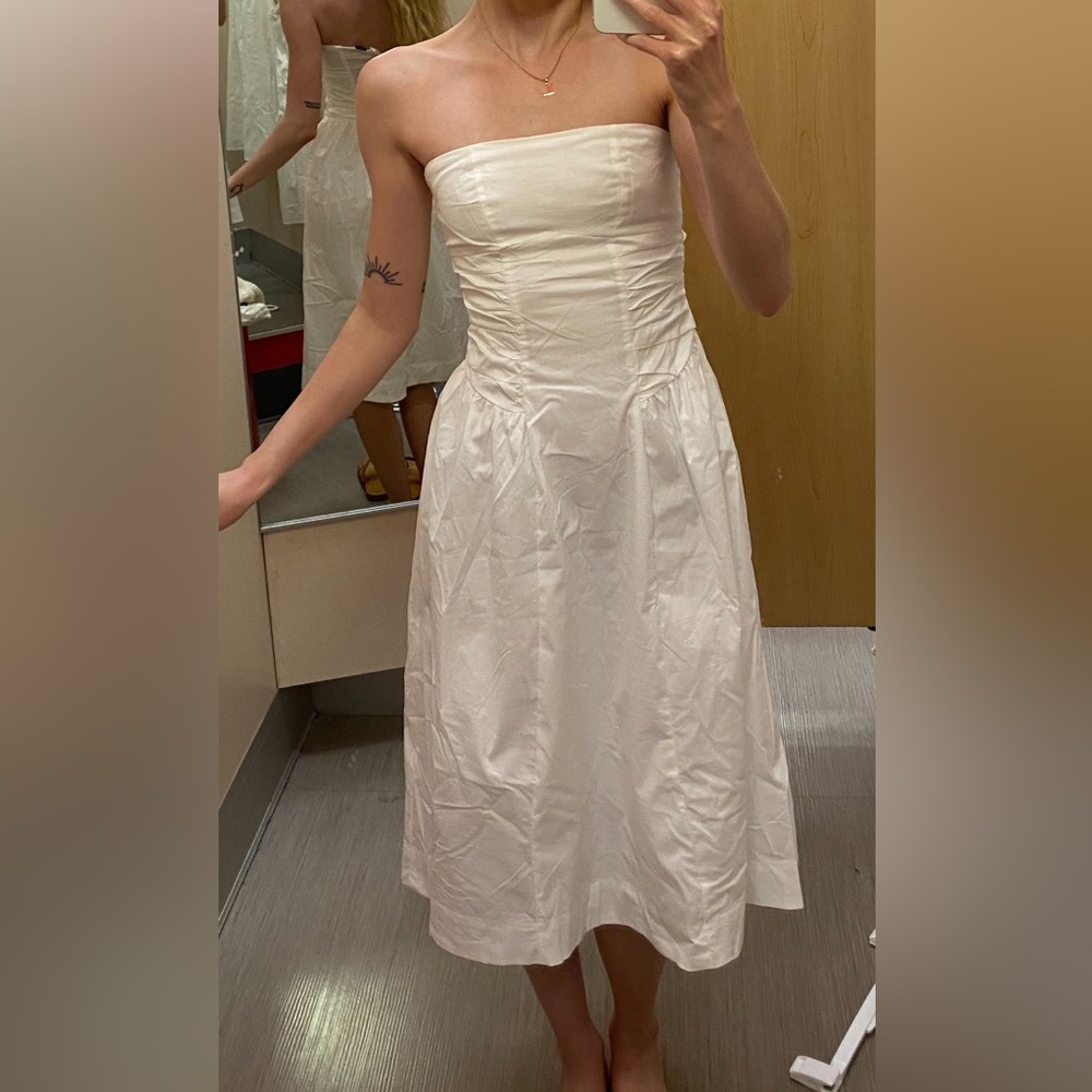 Strapless White Midi Dress
